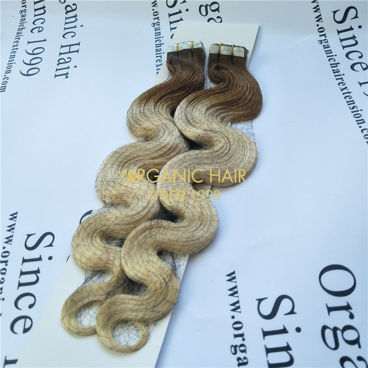 Human hair extensions tape in ombre color body wave X82